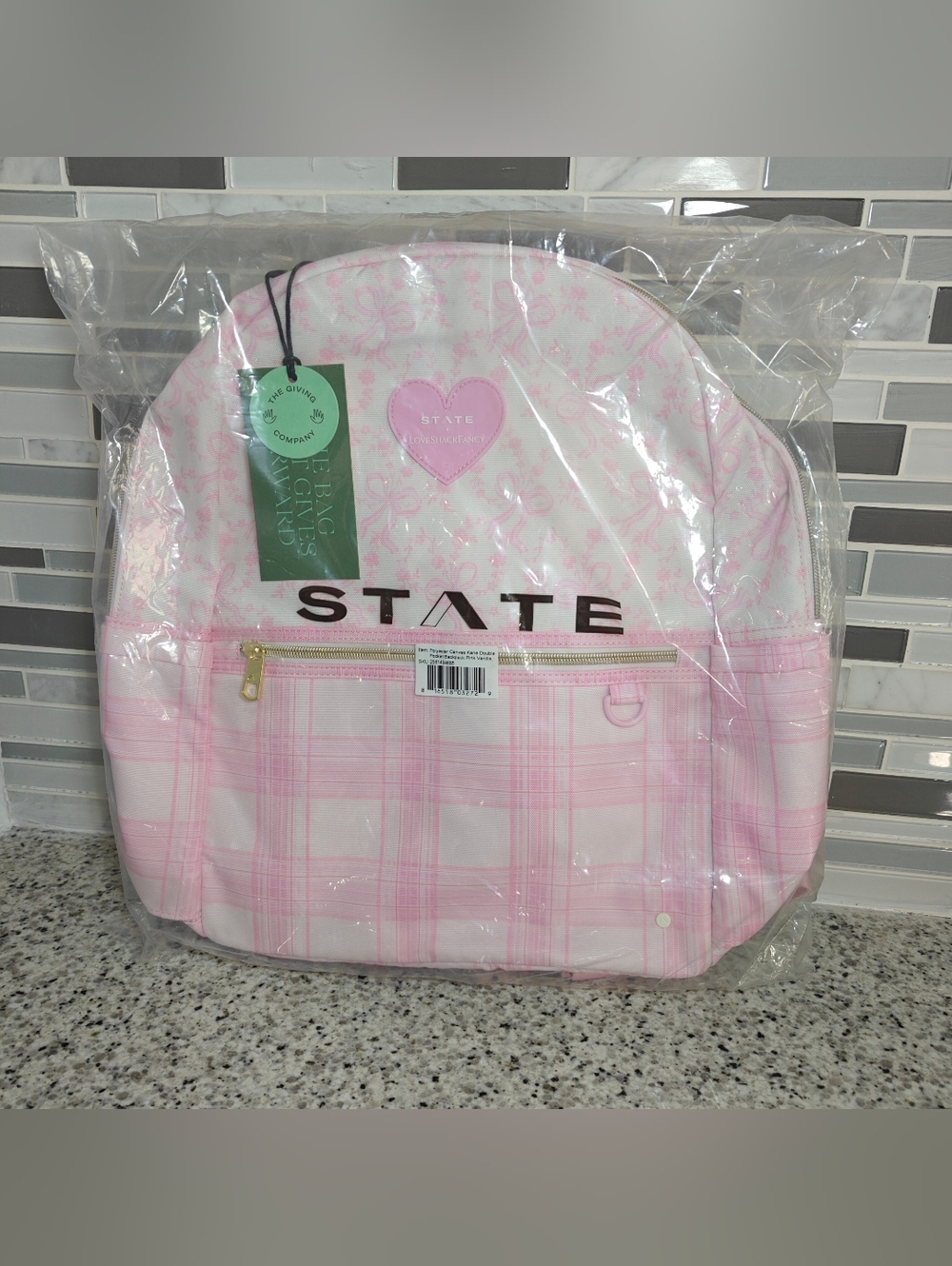 STATE x LoveShackFancy Mixed Print Kane Double Pocket Backpack (Pink vanilla)